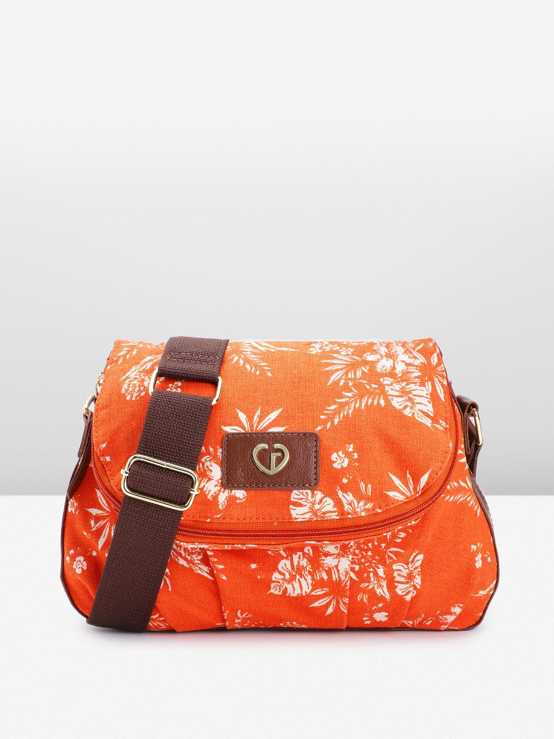 

Caprese Floral Printed Structured Sling Bag, Orange