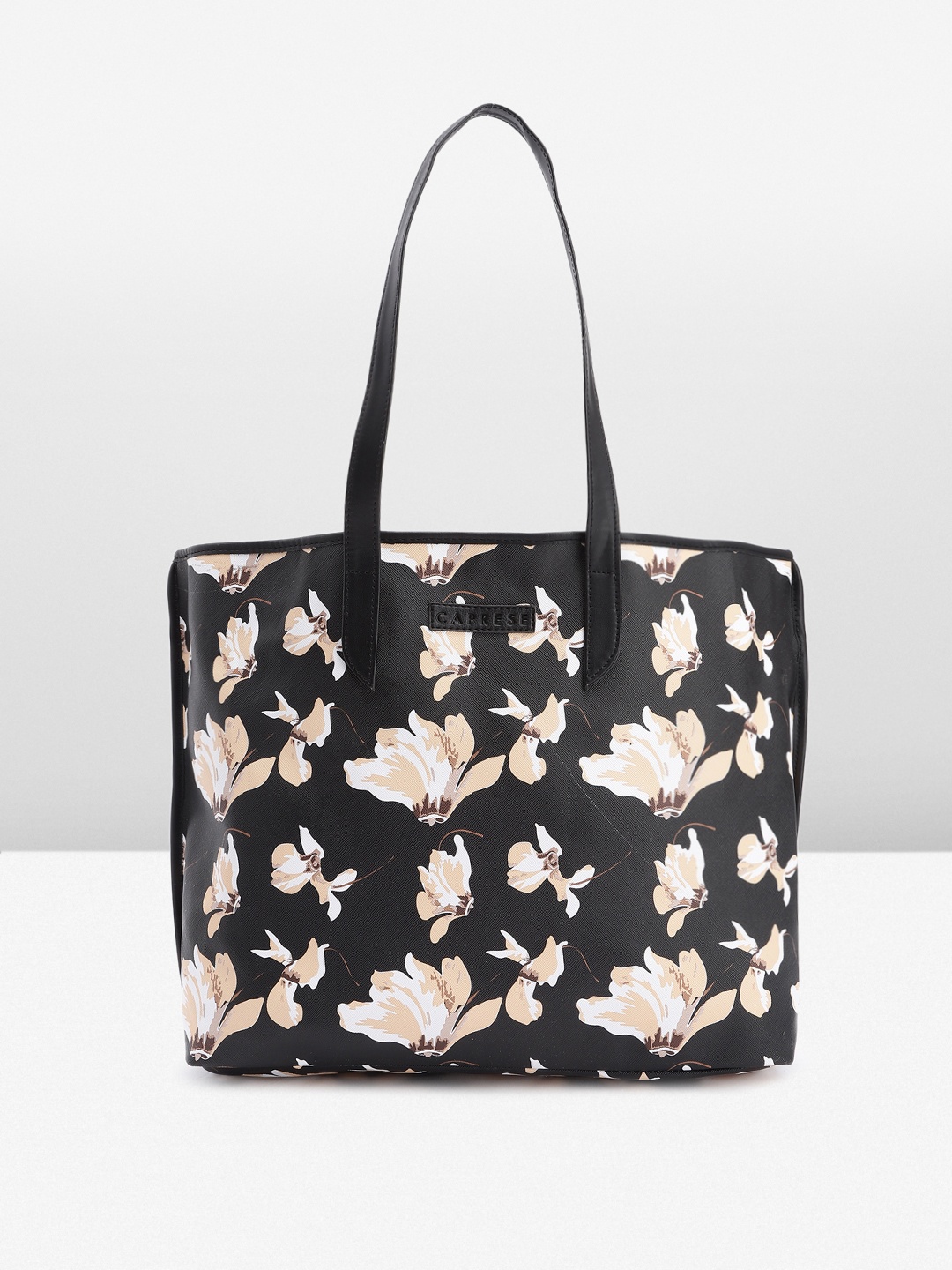 

Caprese Floral Printed Structured Shoulder Bag, Black