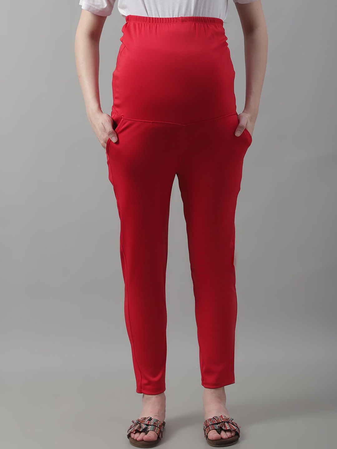 

Frempy Women Straight-Fit Maternity Track Pants, Red