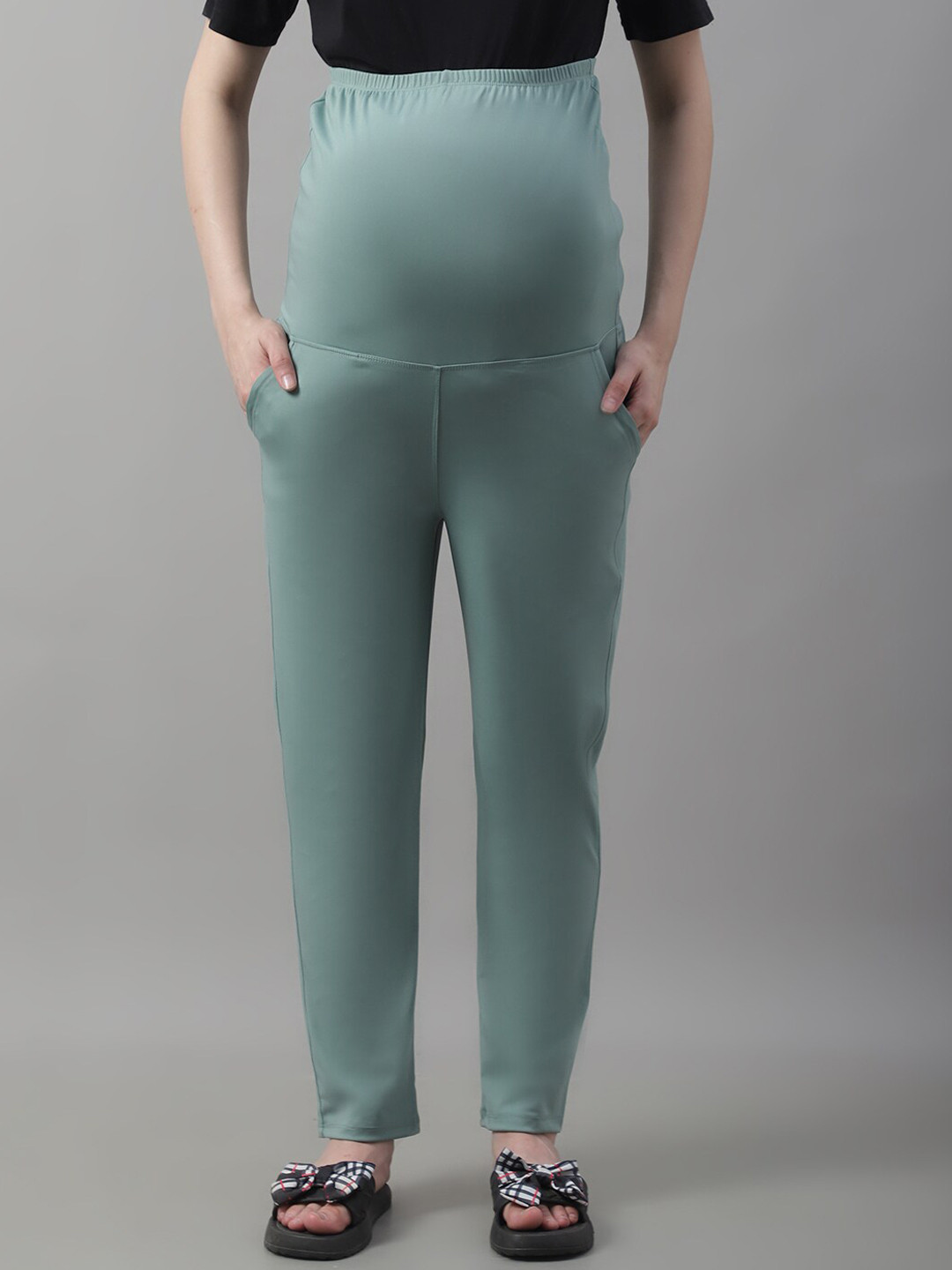 

Frempy Women Straight-Fit Maternity Track Pants, Sea green