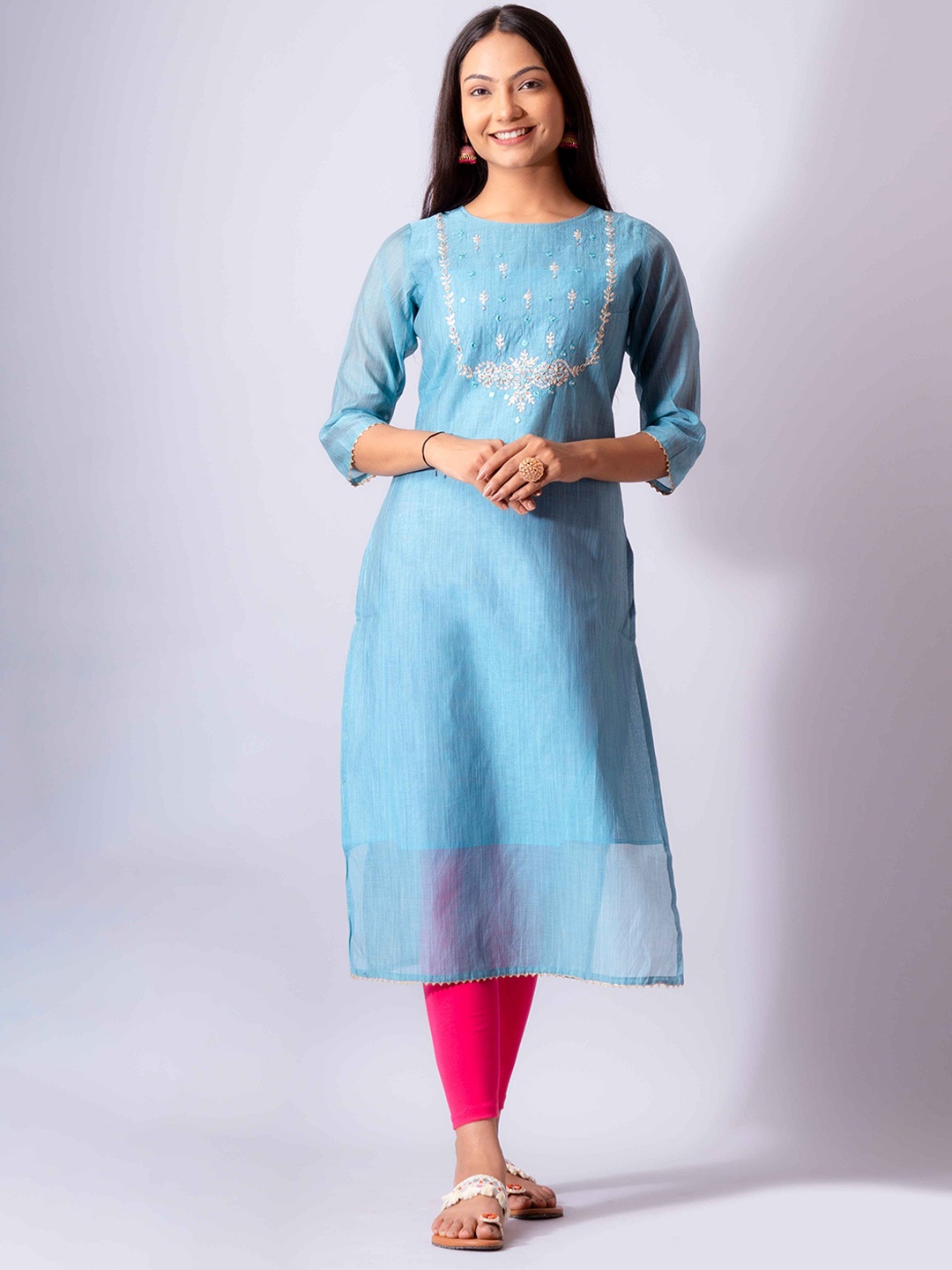 

NAYRA Yoke Design Gotta Patti Silk Kurta, Blue