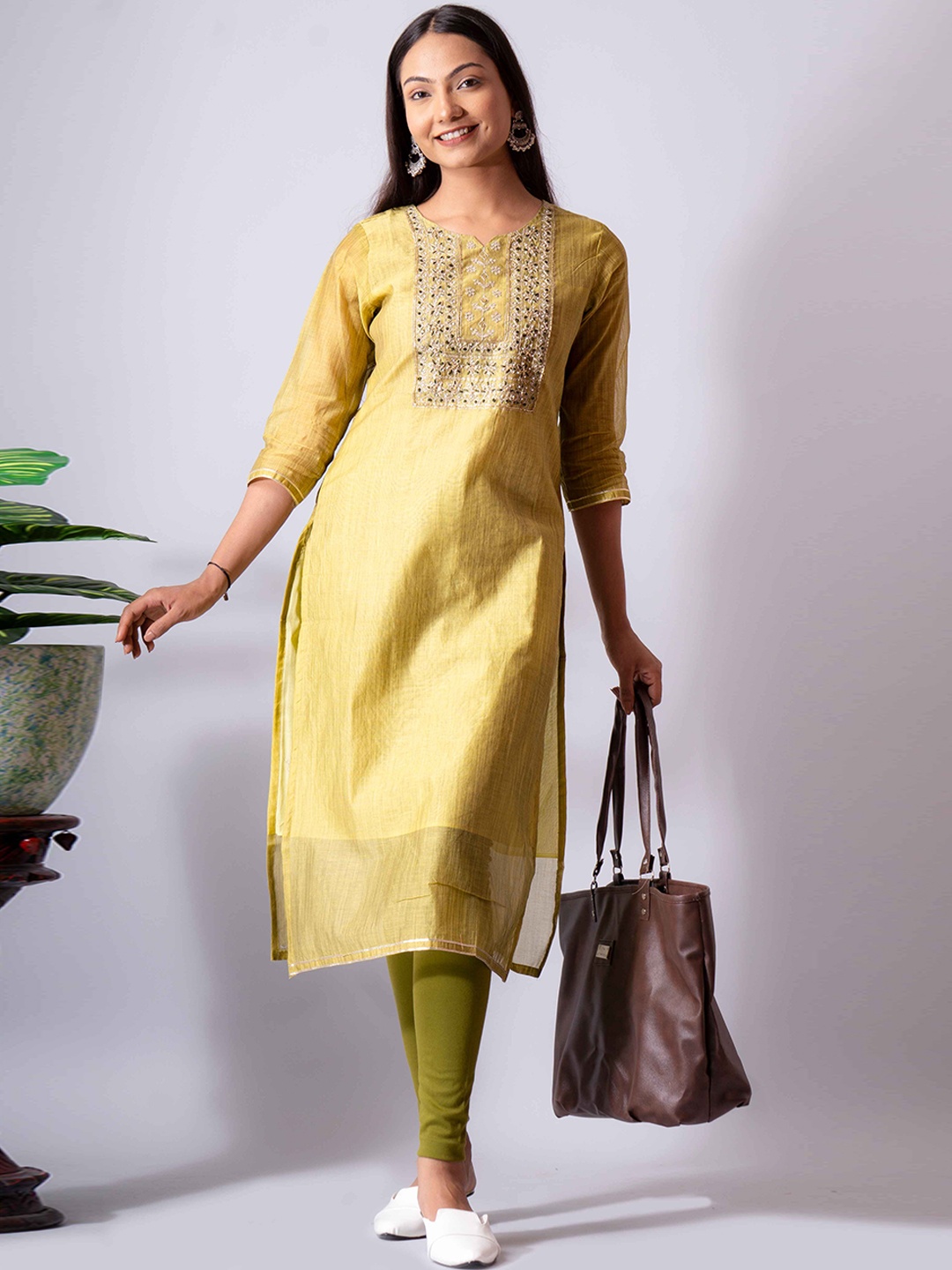 

NAYRA Women Embroidered Silk Sequinned Kurta, Mustard