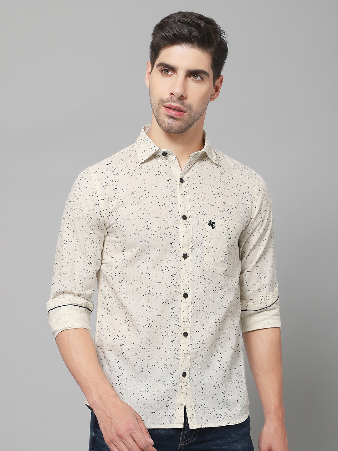 

Cantabil Smart Abstract Printed Cotton Casual Shirt, Cream