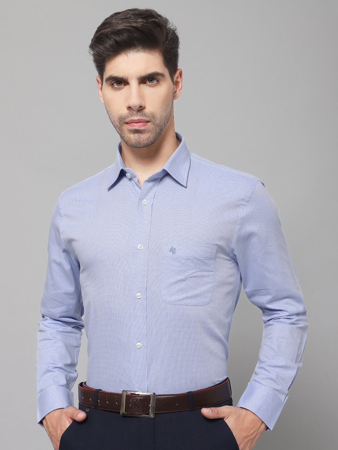 

Cantabil Smart Self Design Cotton Formal Shirt, Blue