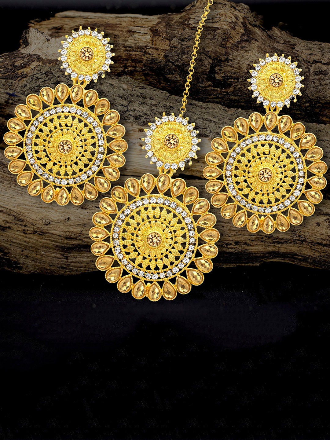 

Rhymee Gold-Plated Circular Drop Earrings With Mangtikka
