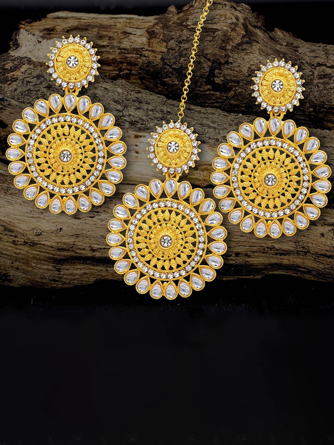 

Rhymee Gold-Plated Circular Drop Earrings With Mangtikka