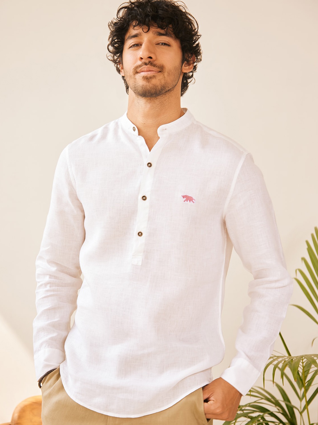 

Andamen Comfort Mandarin Collar Cotton Slim Fit Casual Shirt, White