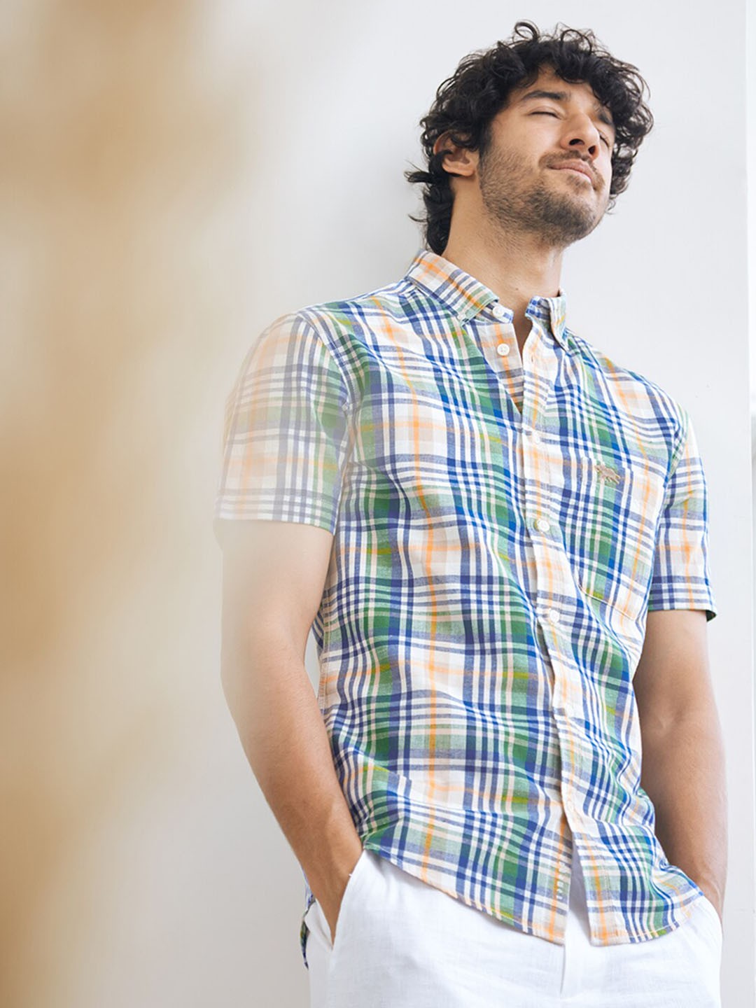 

Andamen Comfort Checked Spread Collar Slim Fit Cotton Casual Shirt, Blue
