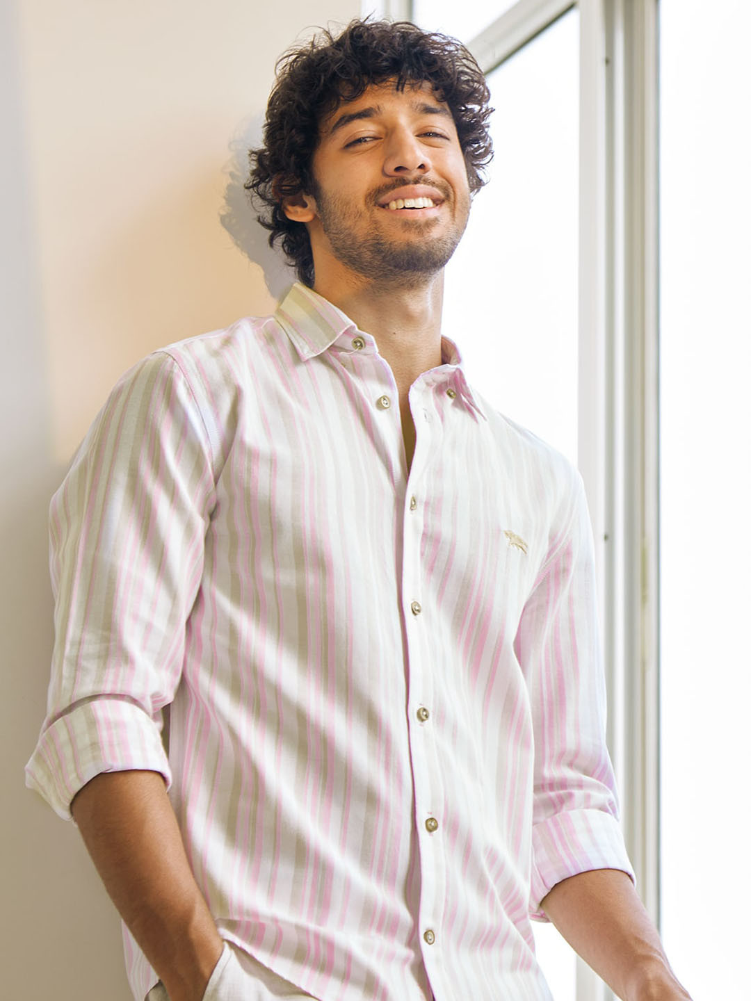 

Andamen Comfort Striped Spread Collar Slim Fit Cotton Casual Shirt, Pink