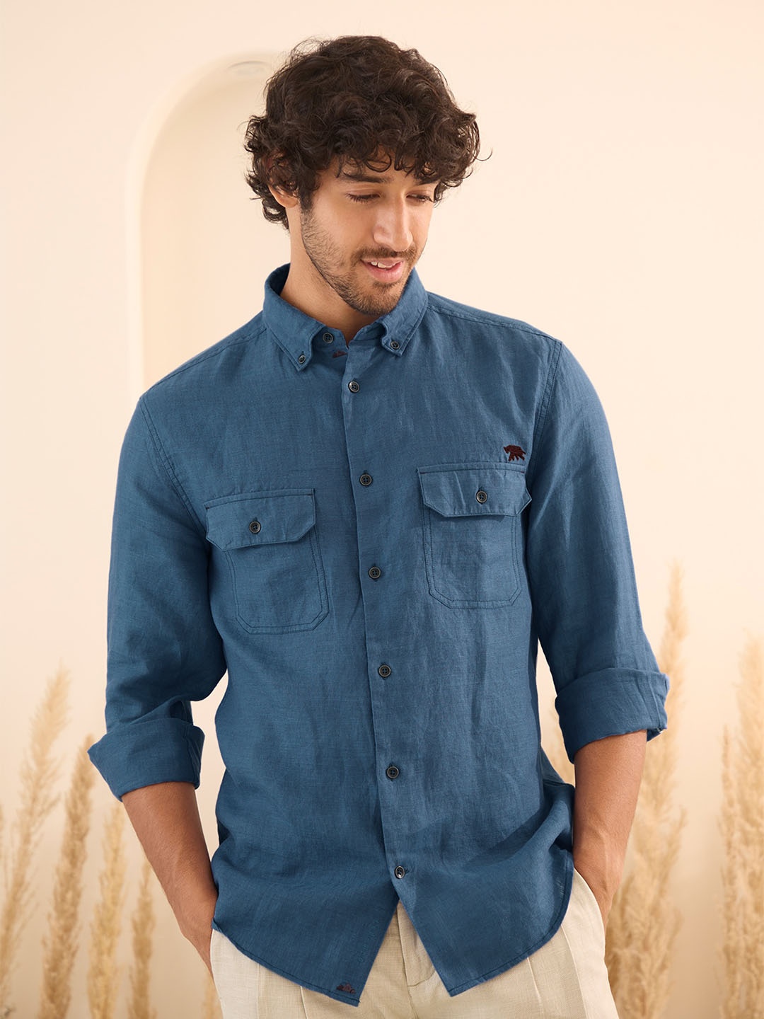 

Andamen Comfort Spread Collar Slim Fit Cotton Casual Shirt, Blue