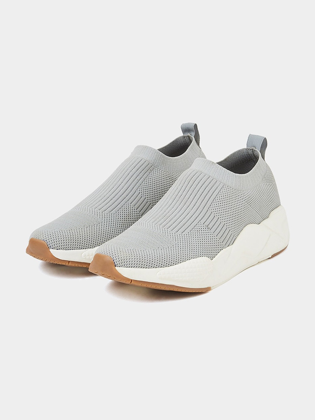 

Styli Men Woven Design Textile Contrast Sole Slip-On Sneakers, Grey