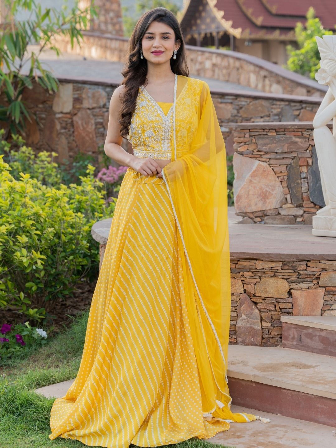 

HOUSE OF JAMOTI Embroidered Thread Work Ready to Wear Lehenga & Blouse With Dupatta, Yellow