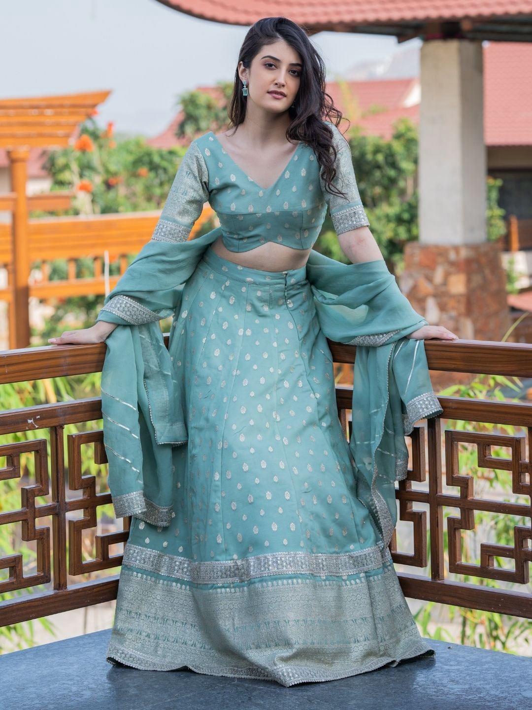 

HOUSE OF JAMOTI Ready to Wear Lehenga & Blouse With Dupatta, Green