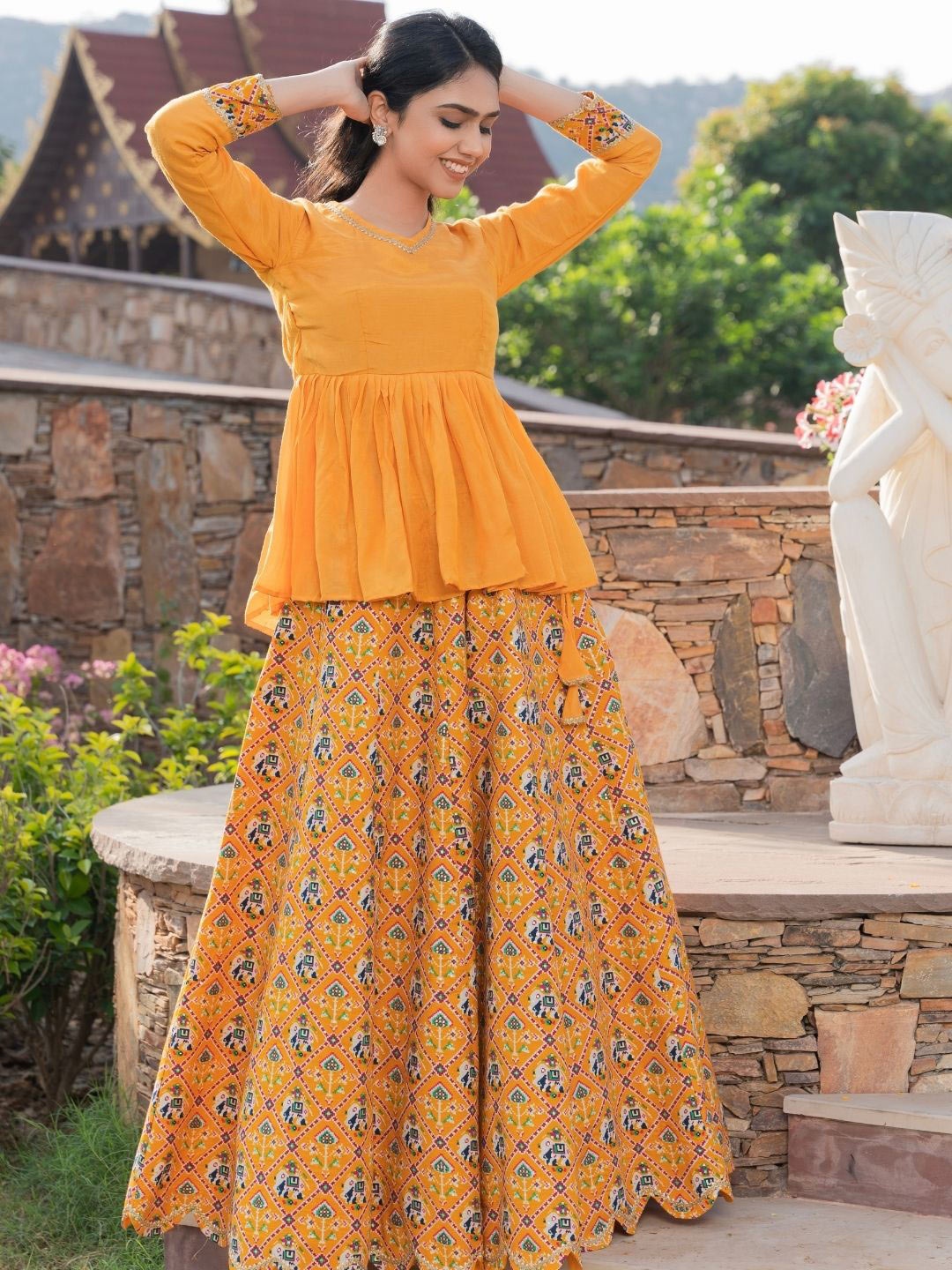 

HOUSE OF JAMOTI Ready to Wear Cotton Lehenga, Mustard