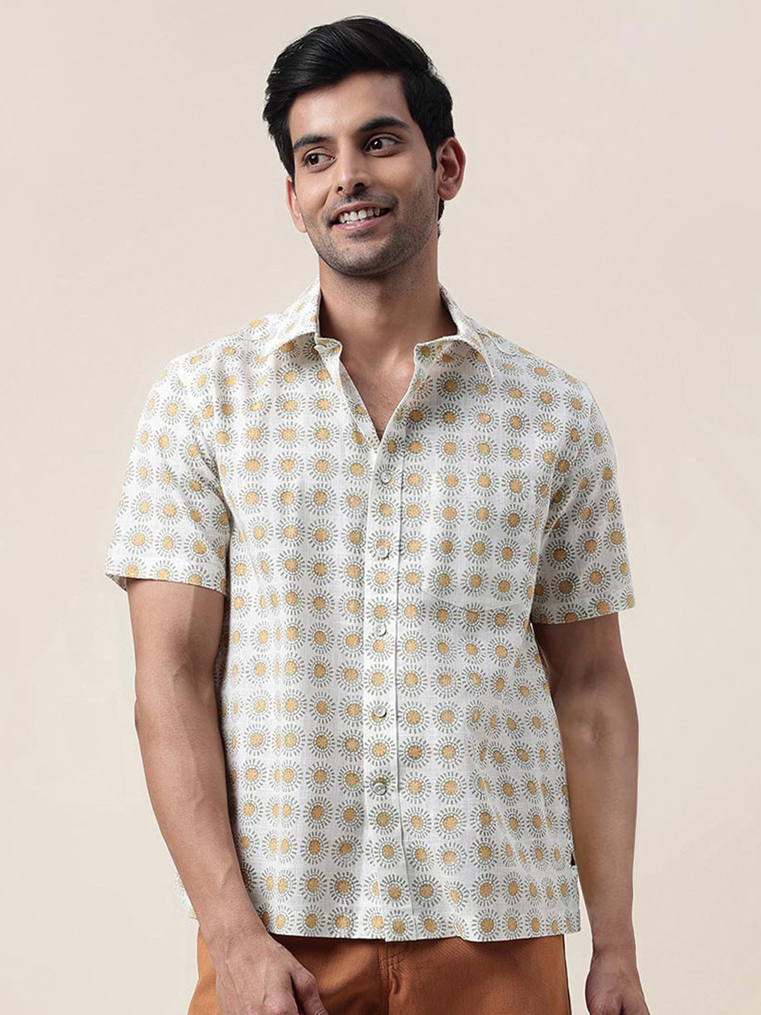 

Fabindia Conversational Printed Cotton Party Shirt, White