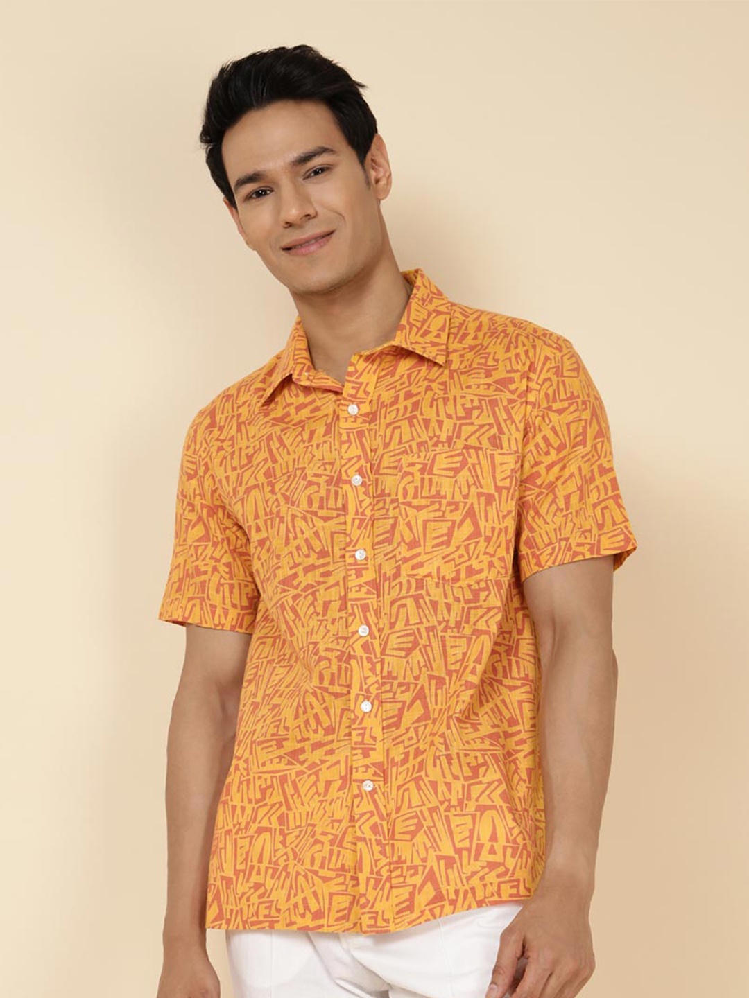 

Fabindia Abstract Printed Cotton Party Shirt, Orange