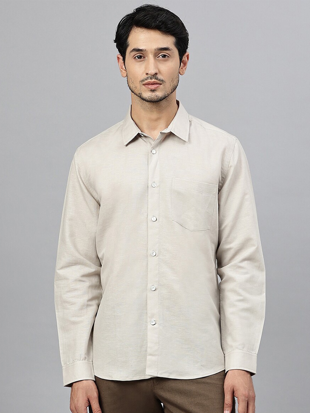 

Fabindia Slim Fit Spread Collar Linen Casual Shirt, Grey