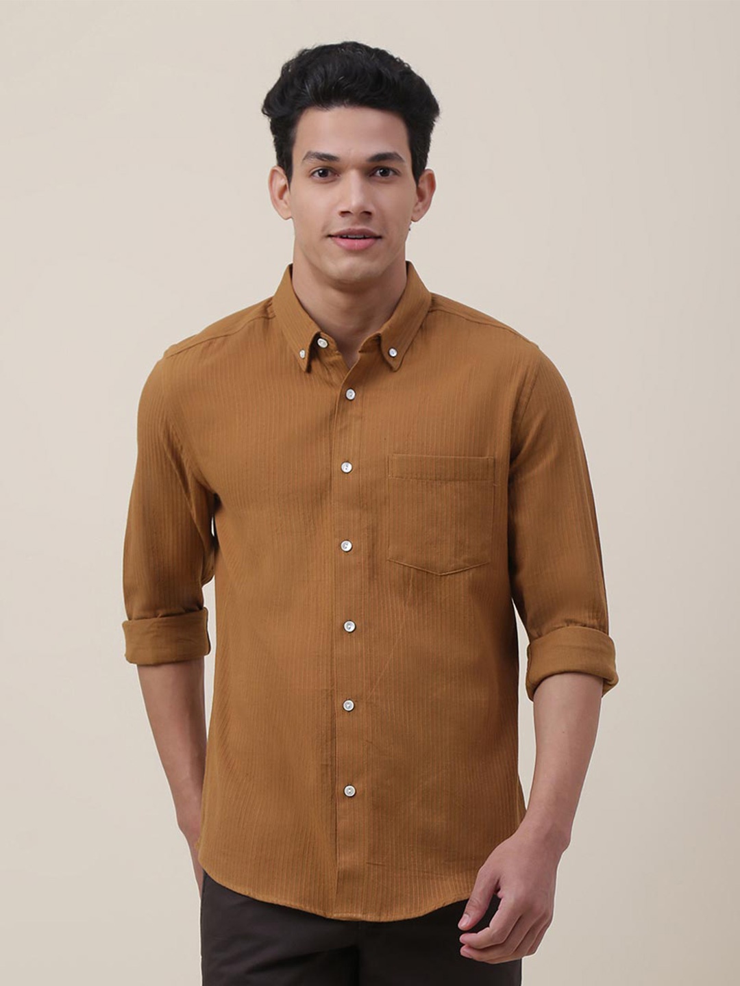 

Fabindia Striped Slim Fit Cotton Casual Shirt, Brown