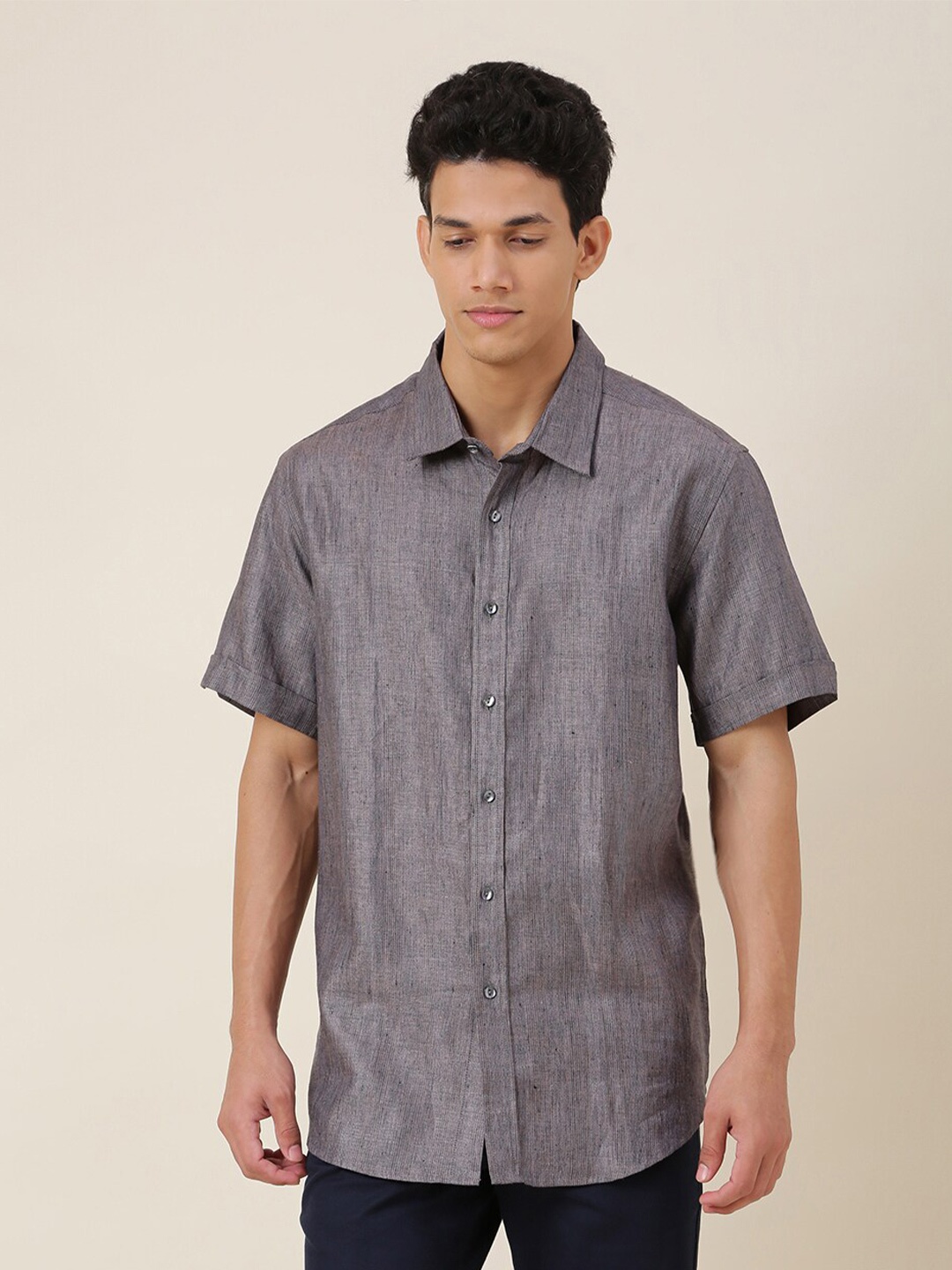 

Fabindia Short Sleeve Linen Casual Shirt, Grey