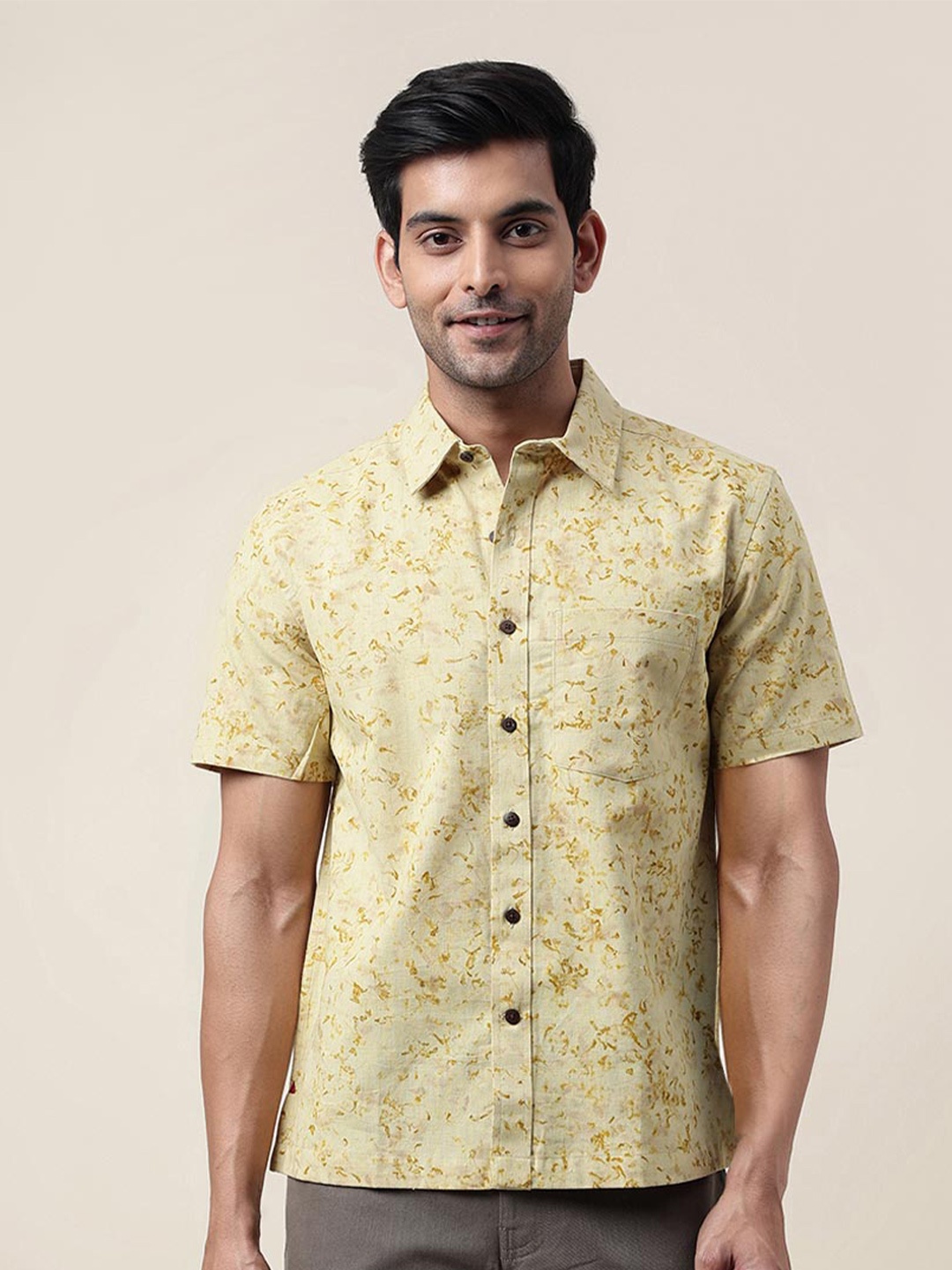 

Fabindia Abstract Printed Cotton Party Shirt, Green