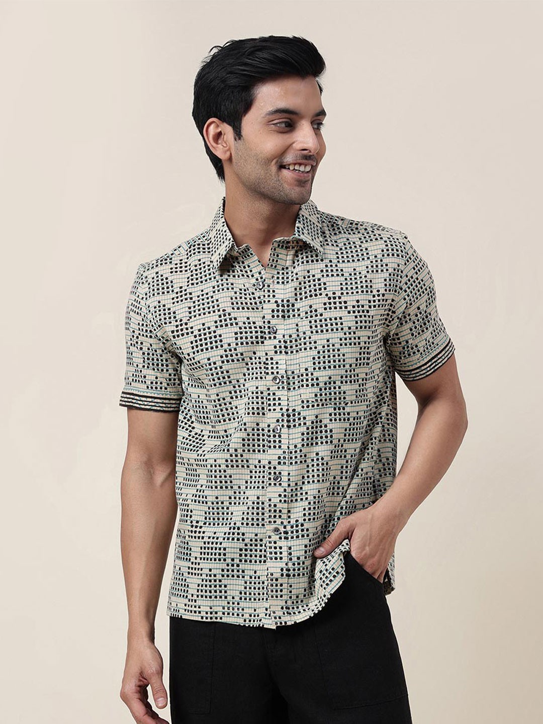 

Fabindia Geometric Printed Cotton Party Shirt, Beige