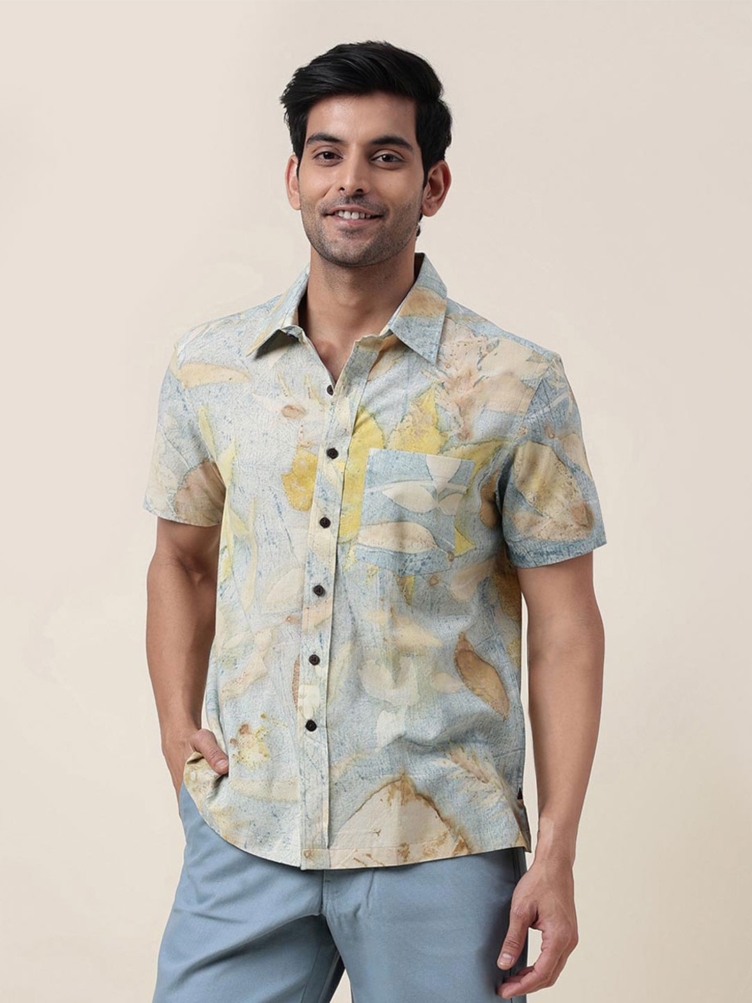 

Fabindia Conversational Printed Cotton Party Shirt, Blue