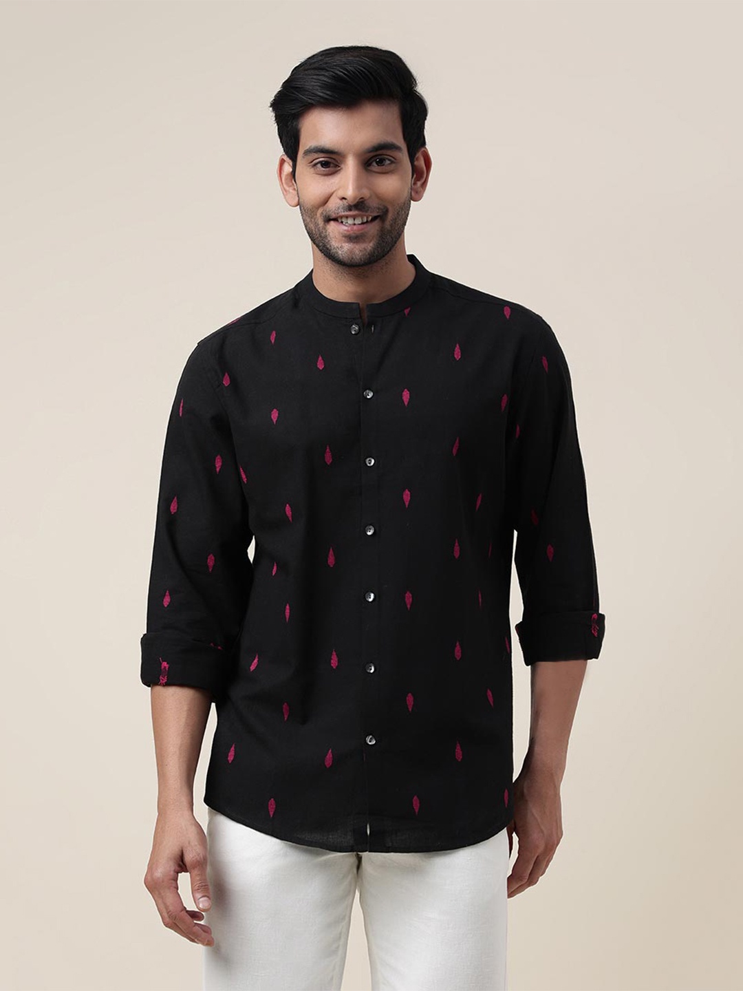 

Fabindia Self Design Slim Fit Cotton Party Shirt, Black