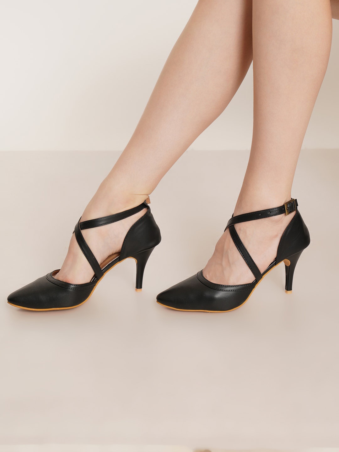 

HASTEN Slim Heeled Pumps With Buckles, Black