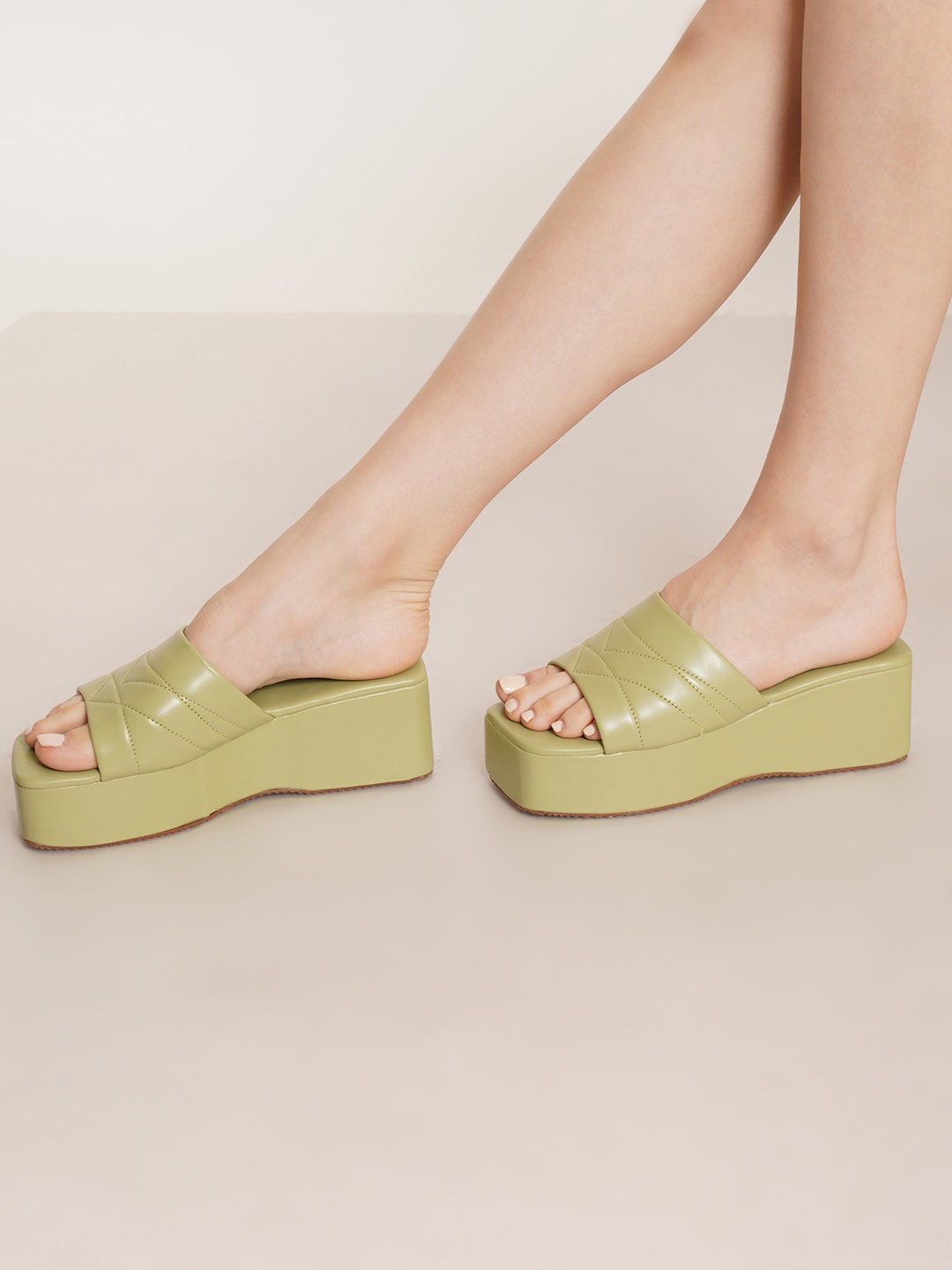 

HASTEN Open Toe Flatform Heels, Sea green