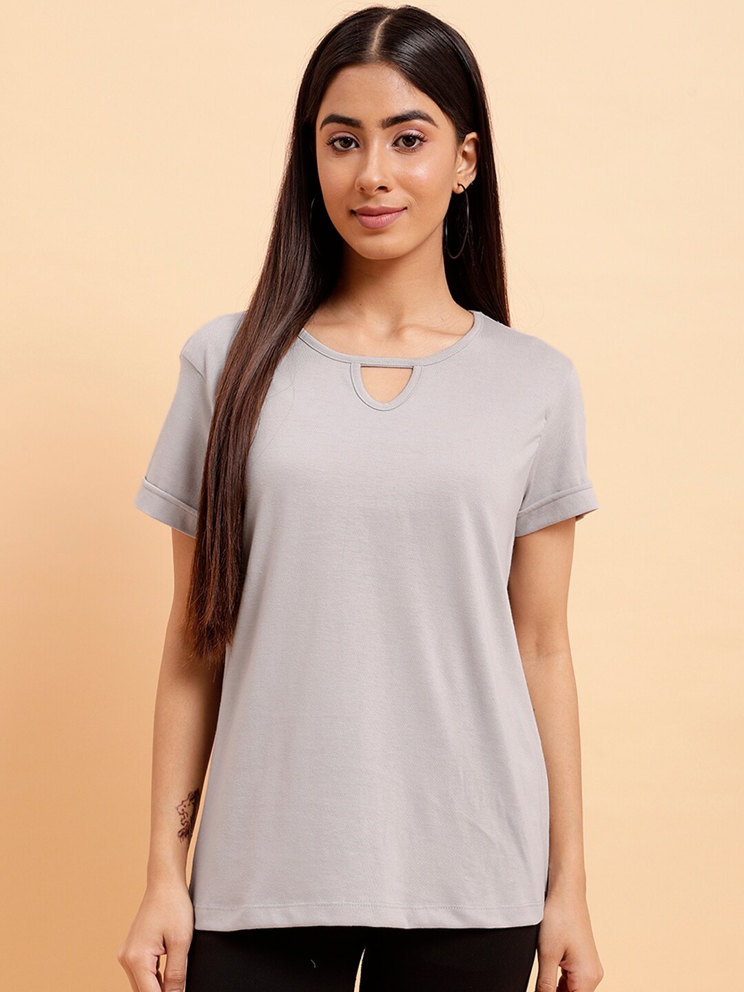 

MINT STREET Round Neck Pure Cotton T-shirt, Grey