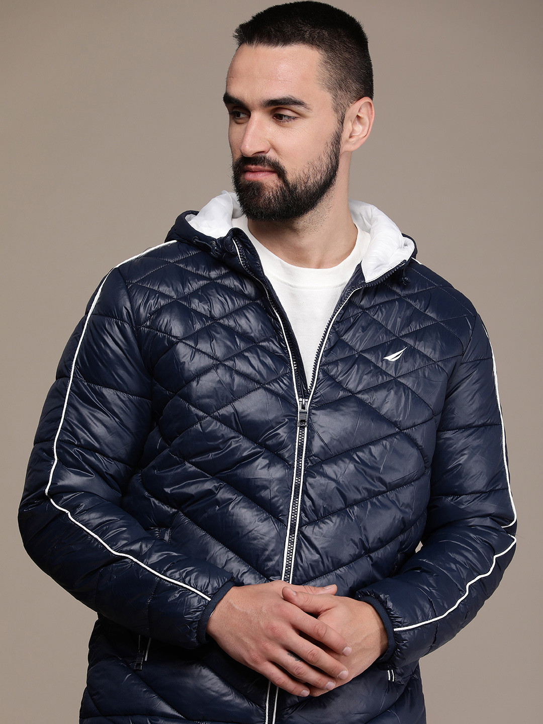 

Nautica Solid Long Sleeves Hooded Padded Jacket, Navy blue
