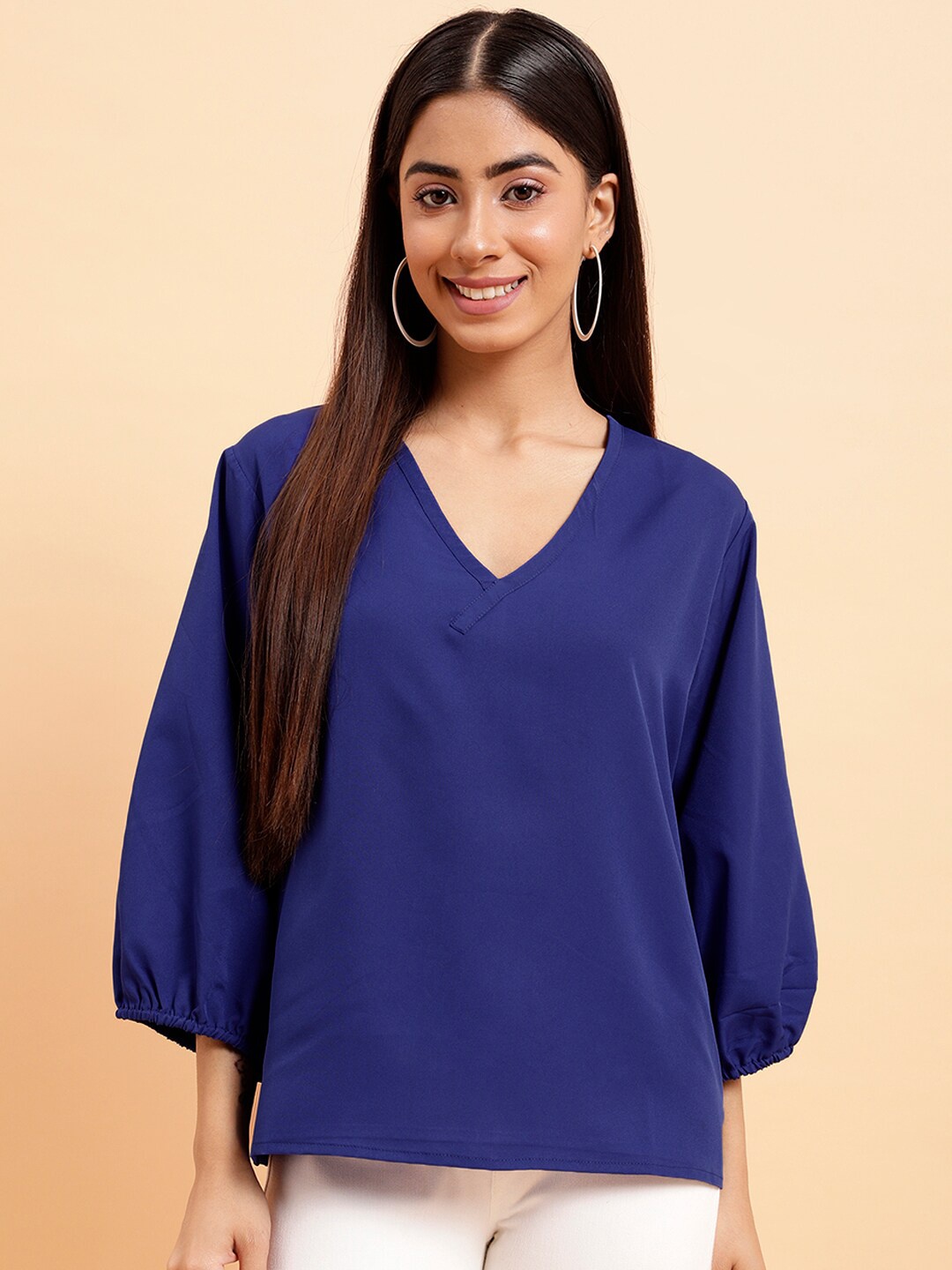 

MINT STREET Puff Sleeve Crepe Regular Top, Blue