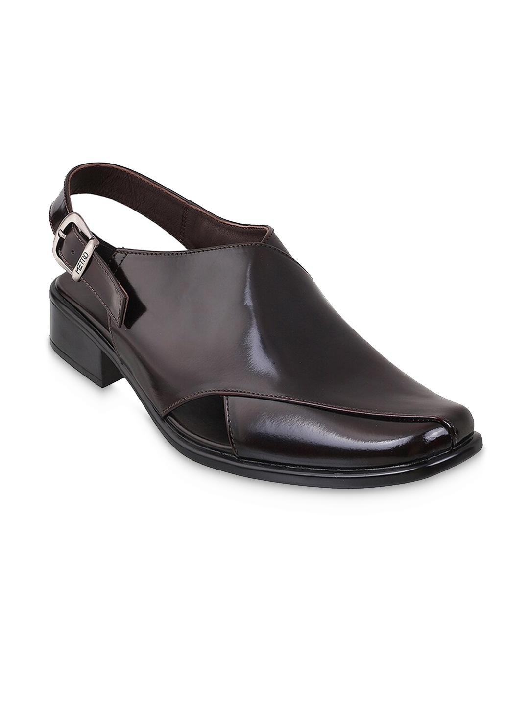 

Metro Men Leather Shoe-Style Sandals With Buckles, Burgundy