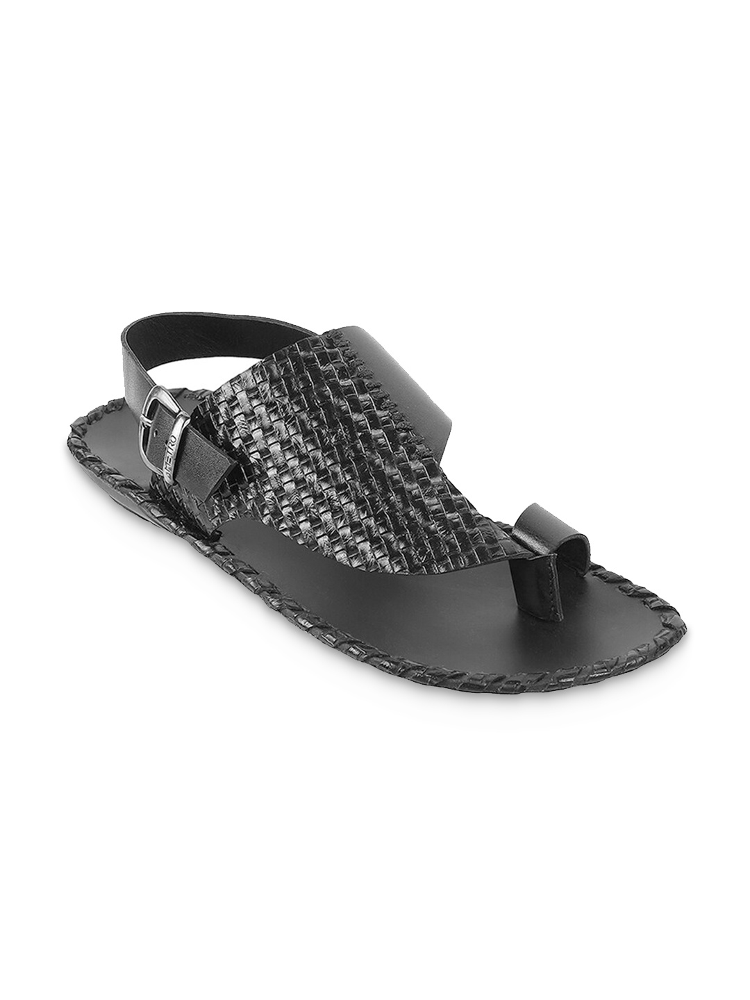 

Metro Men Textured One Toe Leather Comfort Sandals With Buckles, Black