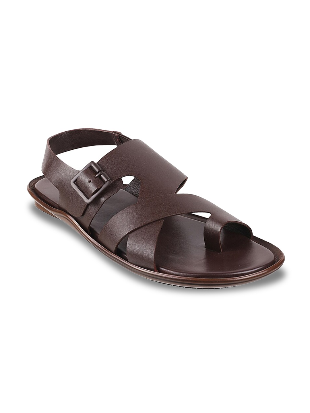 

Metro Men Open One Toe Leather Comfort Sandals With Buckles, Brown