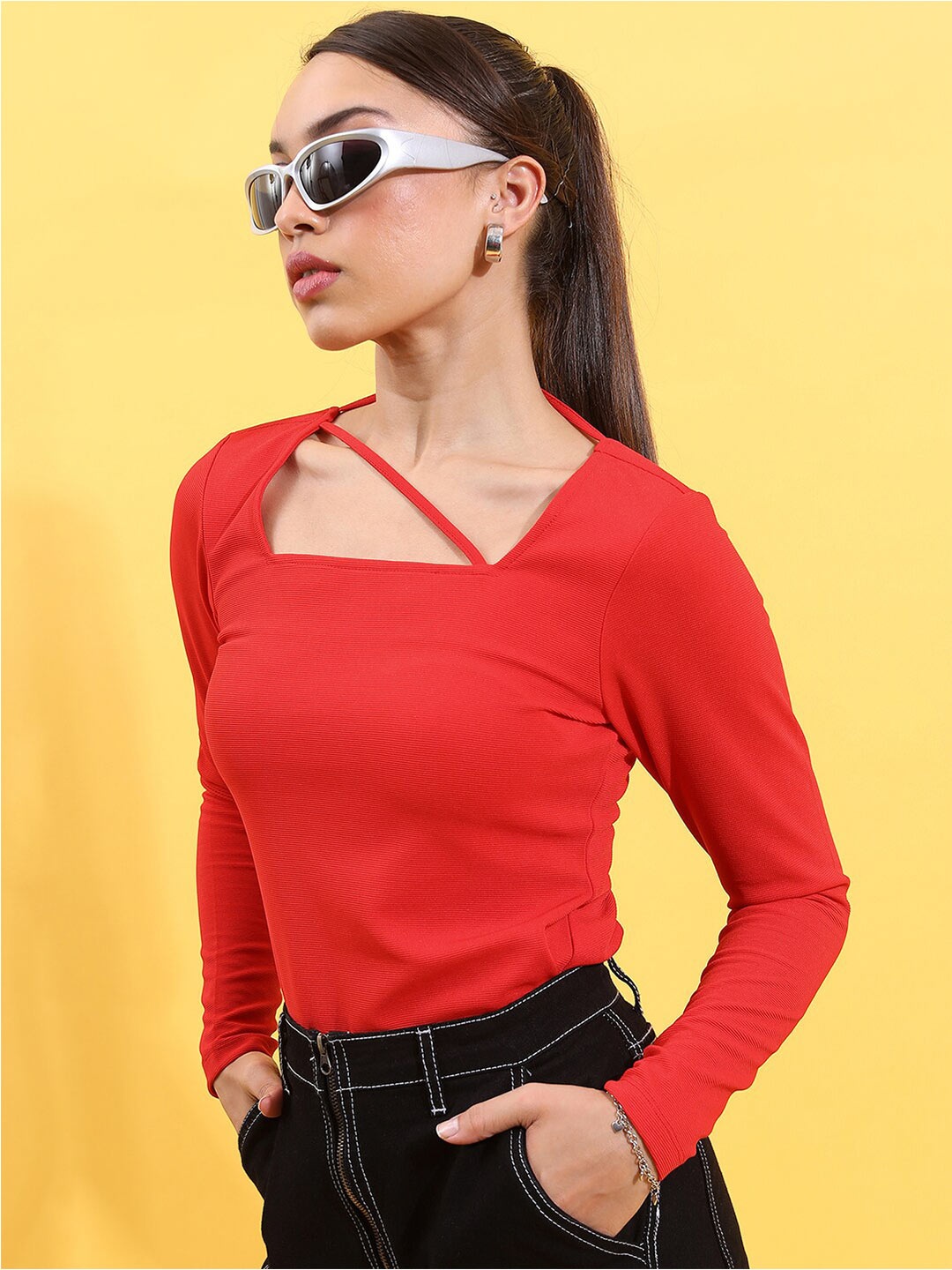 

KETCH Square Neck Fitted Top, Red