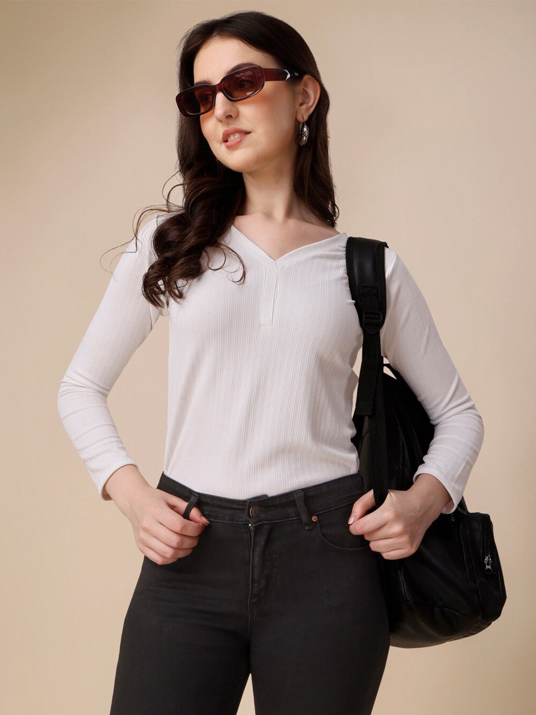 

SHEETAL Associates V-Neck Crepe Regular Top, White
