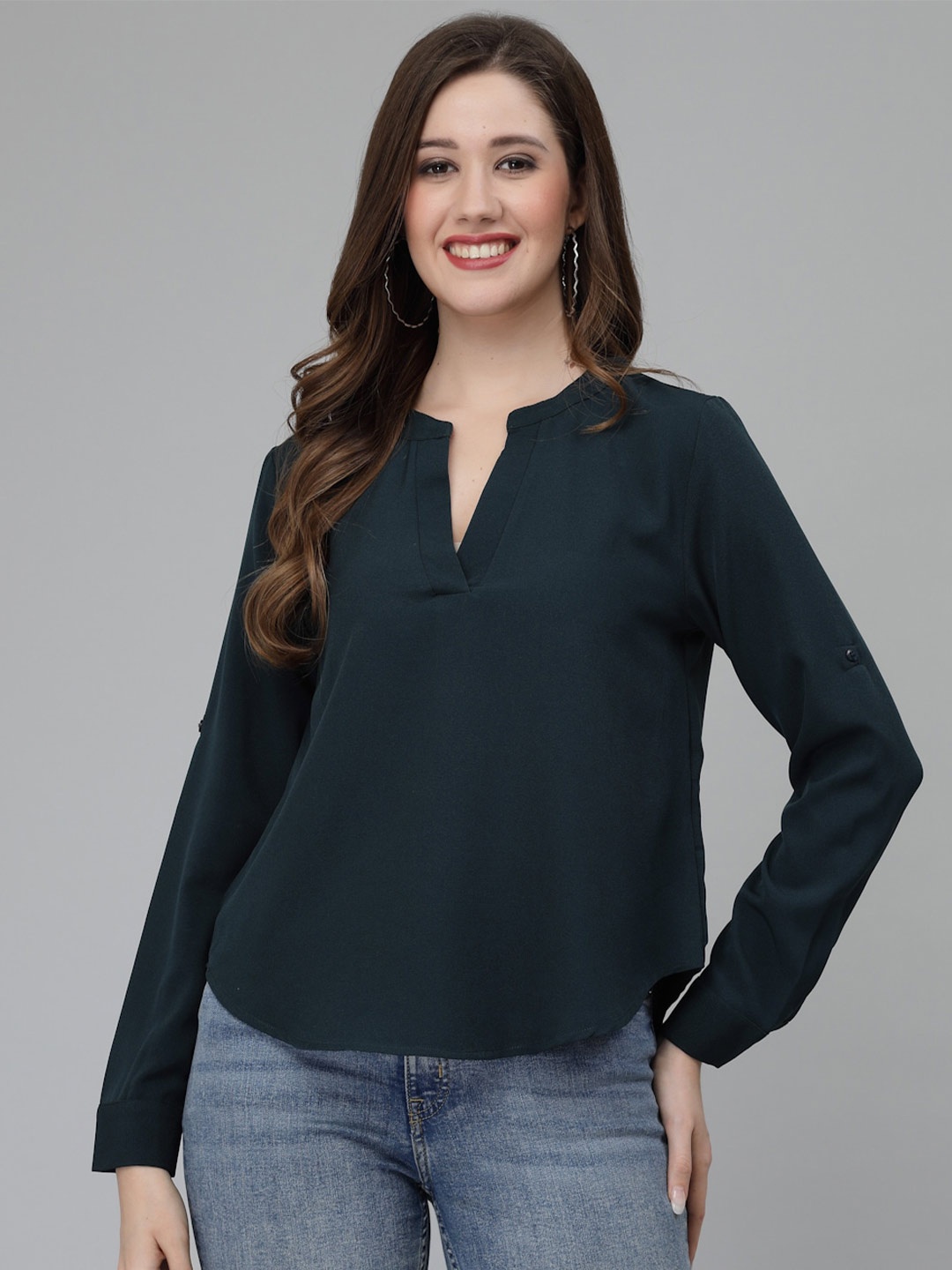 

Wool Trees Mandarin Collar Long Sleeves Casual Shirt, Navy blue
