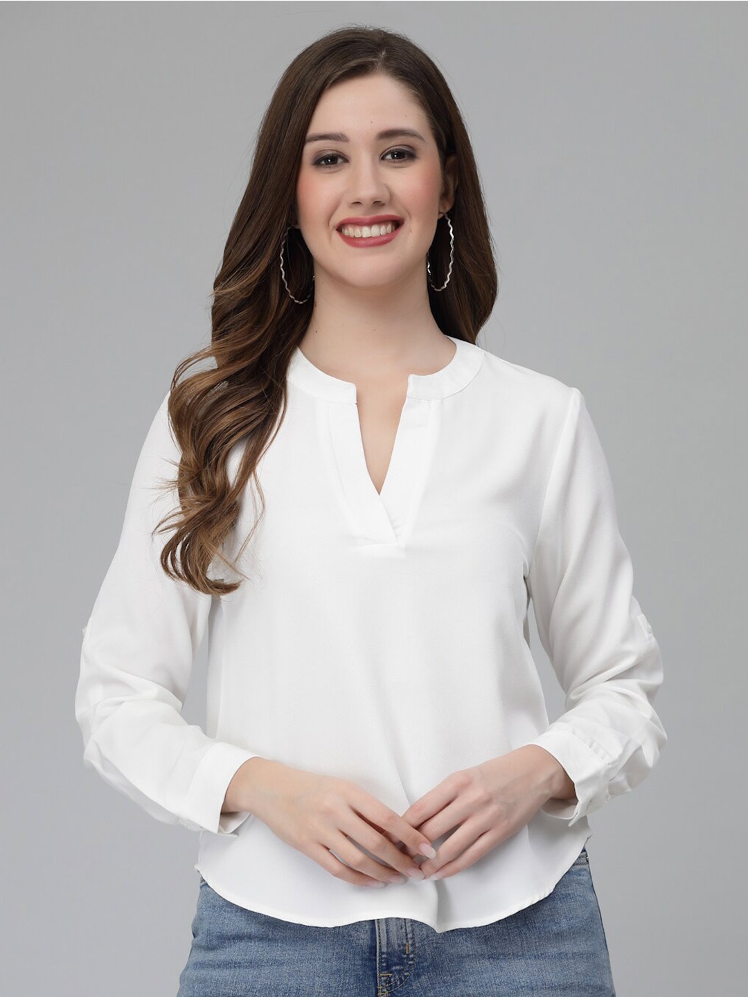 

Wool Trees Mandarin Collar Long Sleeves Casual Shirt, White