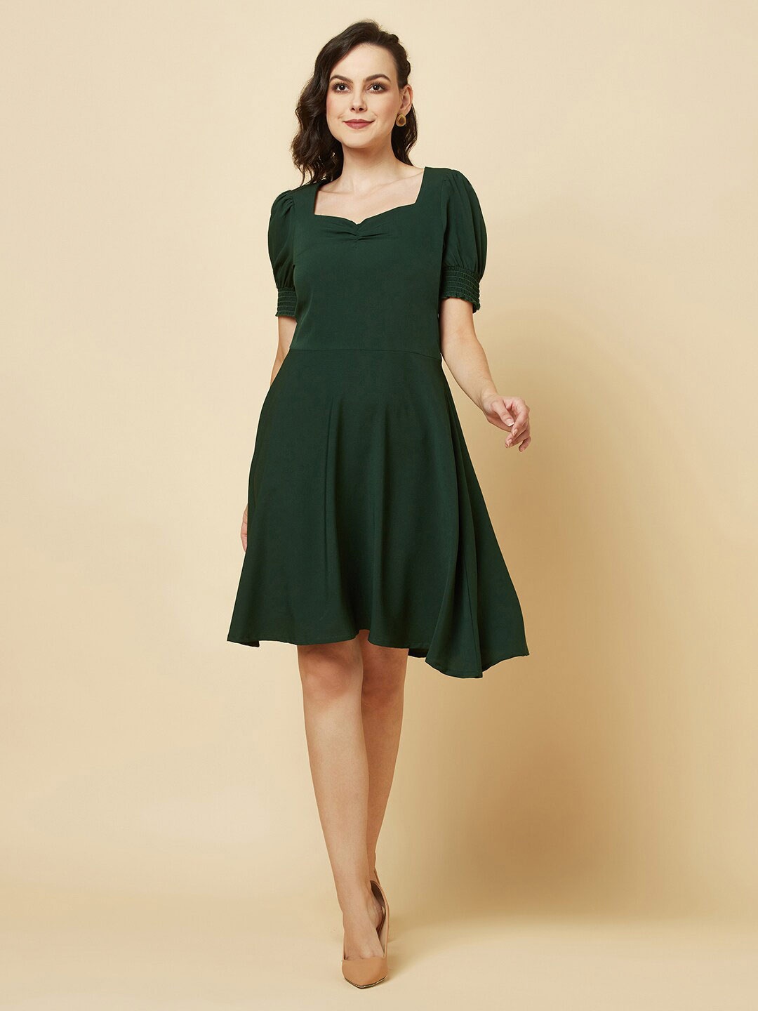 

RAASSIO Sweetheart Neck Ruched Fit & Flare Dress, Green