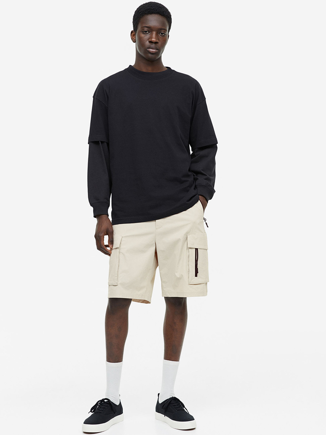 

H&M Men Relaxed Fit Nylon Cargo Shorts, Beige