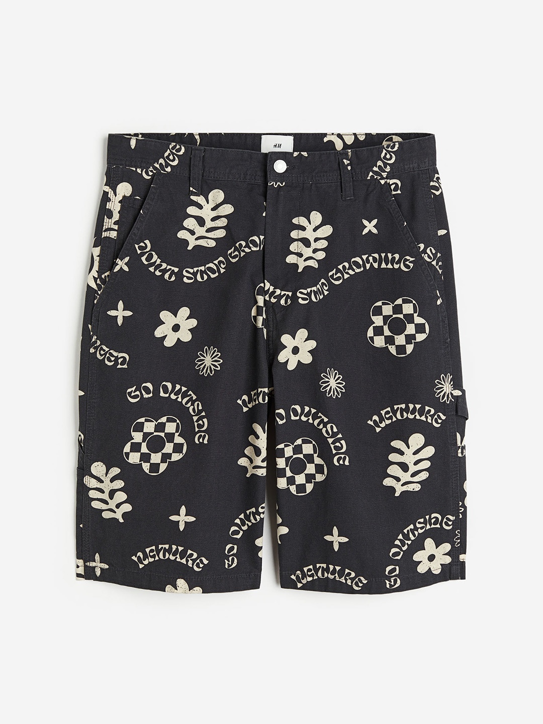 H&M Men Relaxed Fit Pure Cotton Worker Shorts, Black