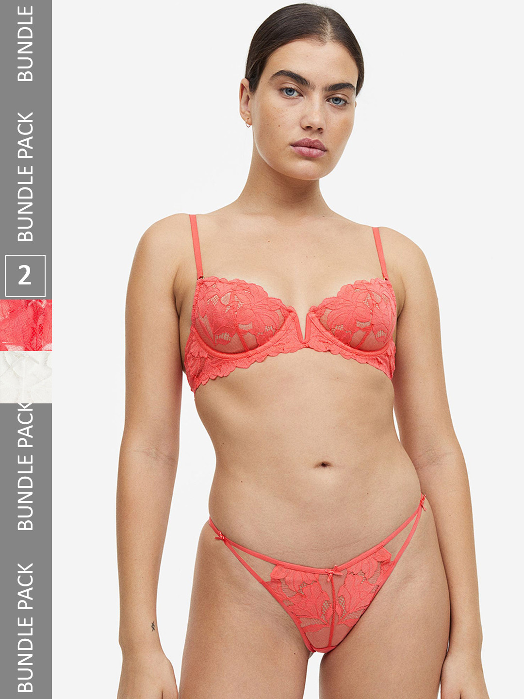 

H&M Women 2-Pack Lace Thong Briefs, Pink
