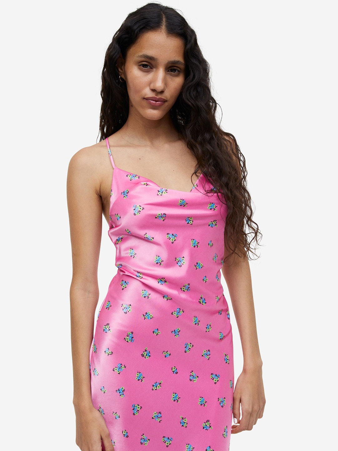 

H&M Open-Backed Satin Dress, Pink