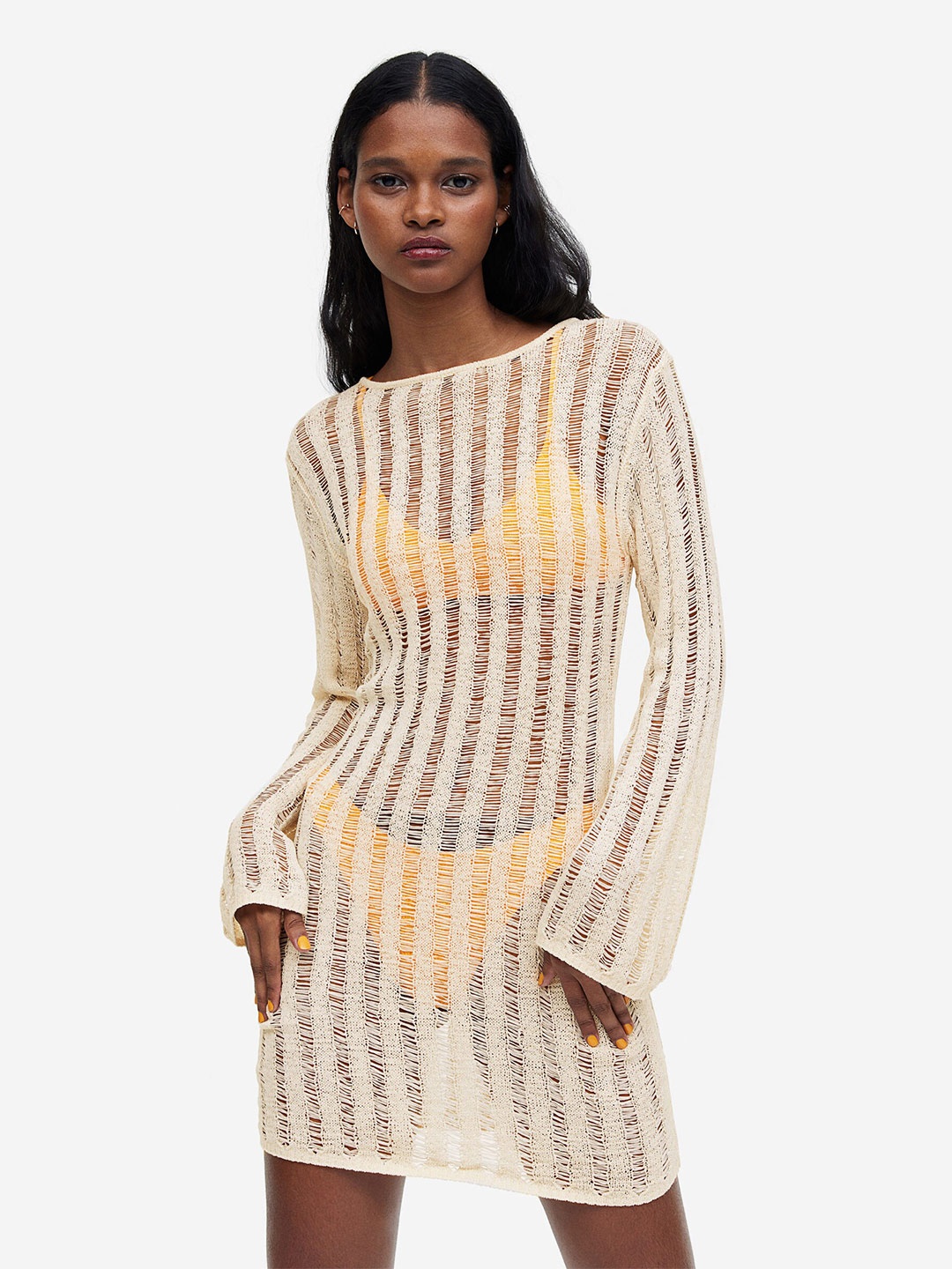 

H&M Textured-Knit Dress, Beige