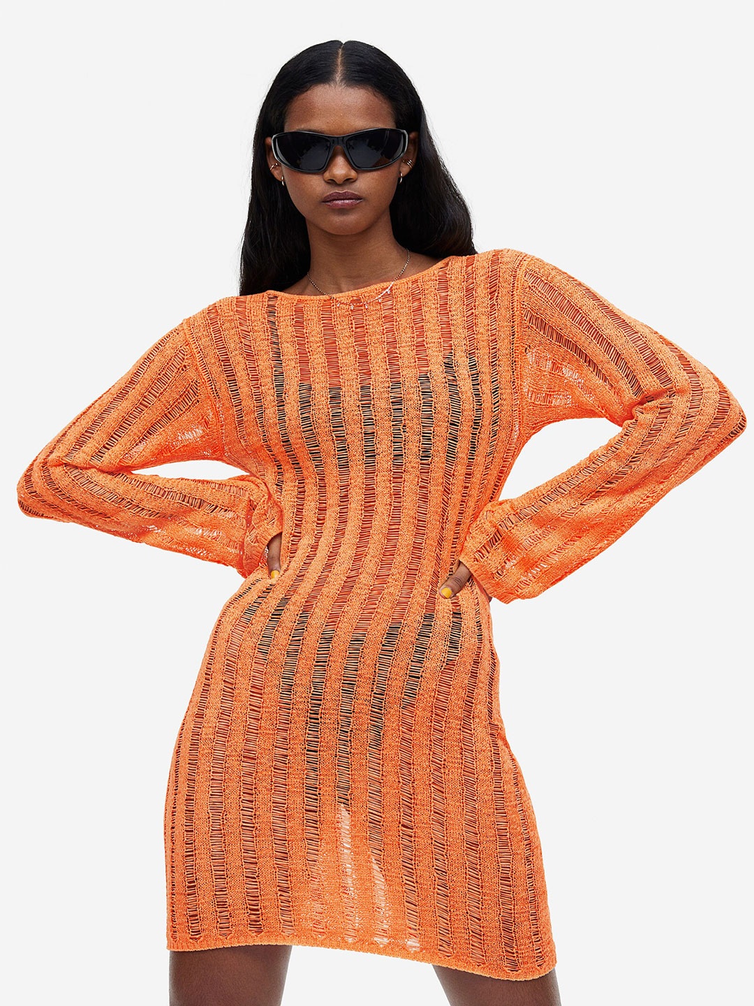 

H&M Textured-Knit Dress, Orange