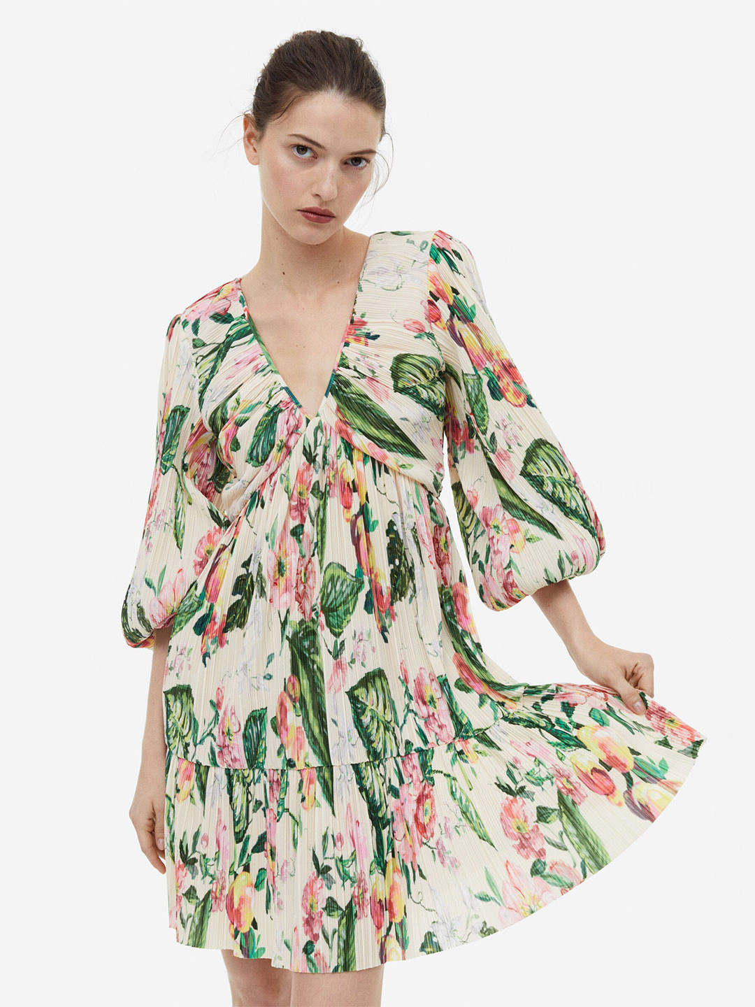 

H&M Pleated Jersey Dress, Beige