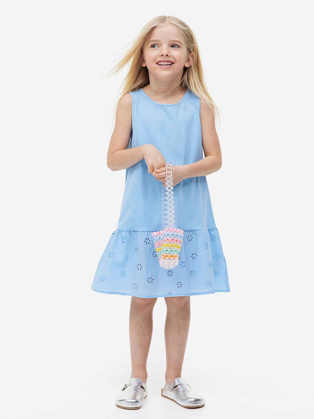 

H&M Girls A-Line Pure Cotton Dress, Blue