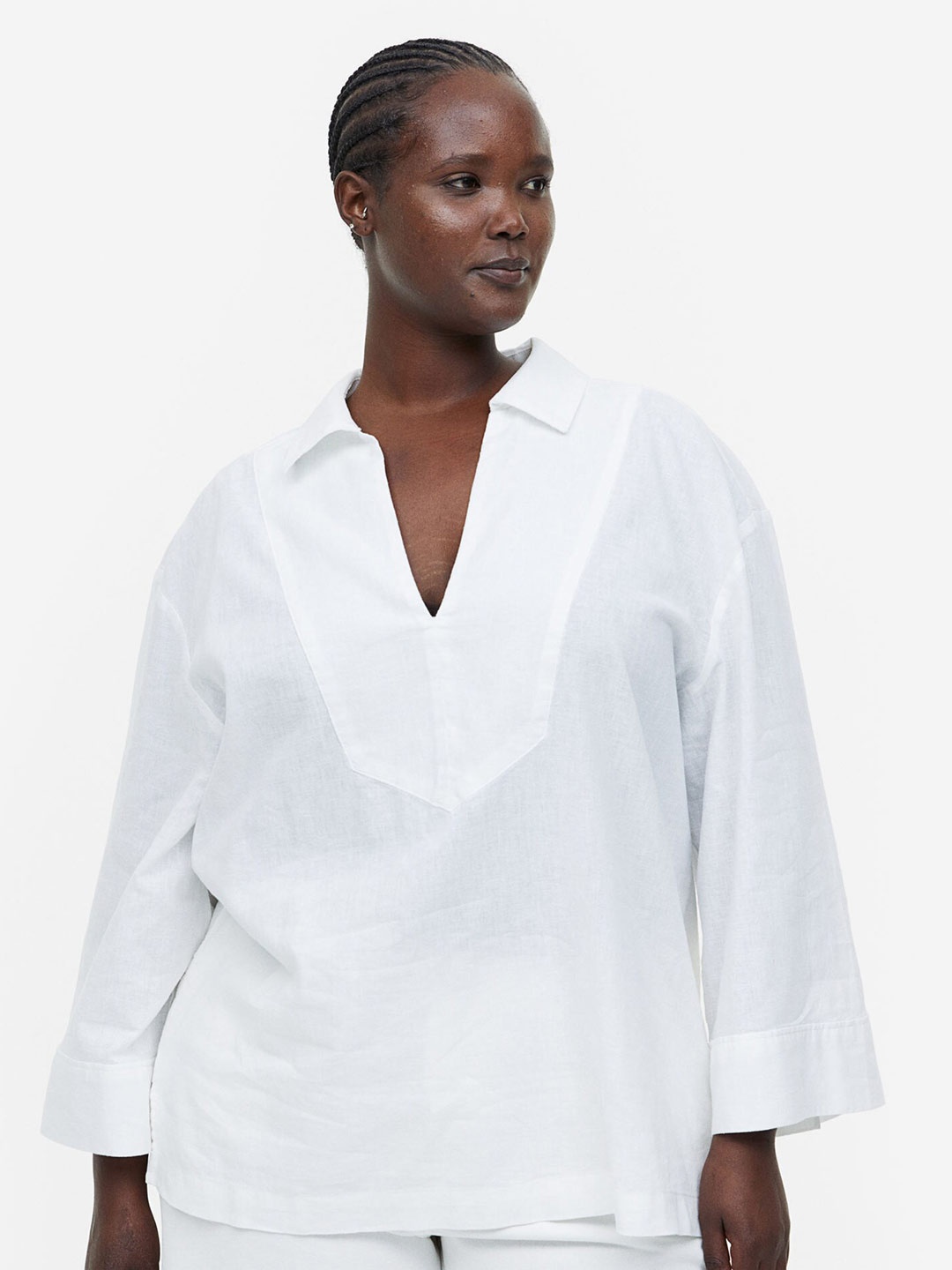 

H&M Linen-Blend Popover Shirt, White