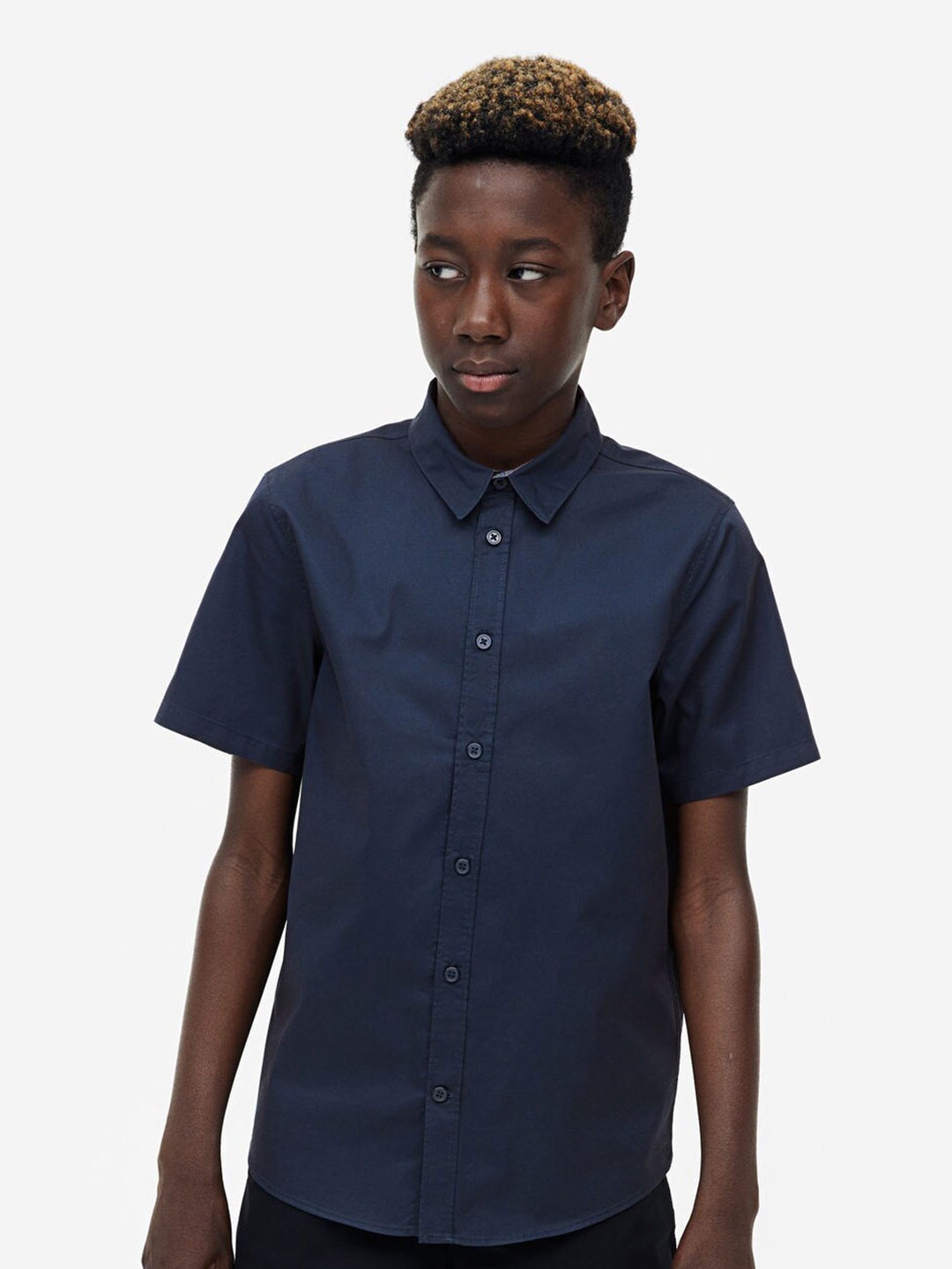 

H&M Short-Sleeved Pure Cotton Shirt, Blue